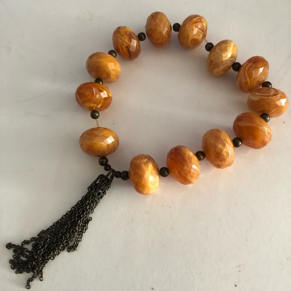 Vintage Beaded Bracelet with Tassel. Butterscotch like beads - Picture 2 of 5